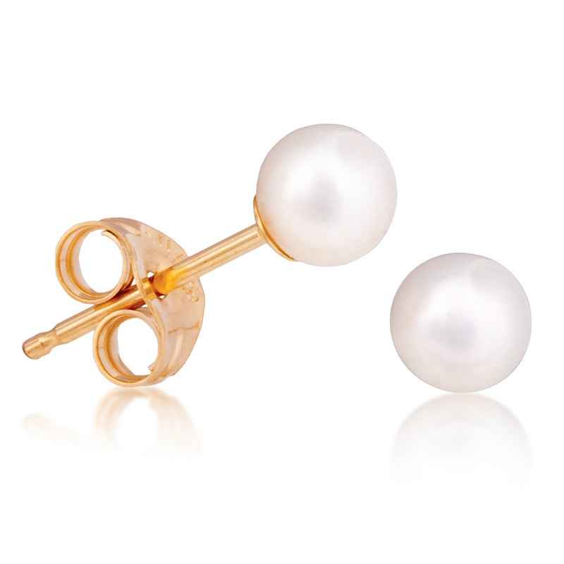 Ladies' 4mm Pearl Stud Earrings in 14K Yellow Gold