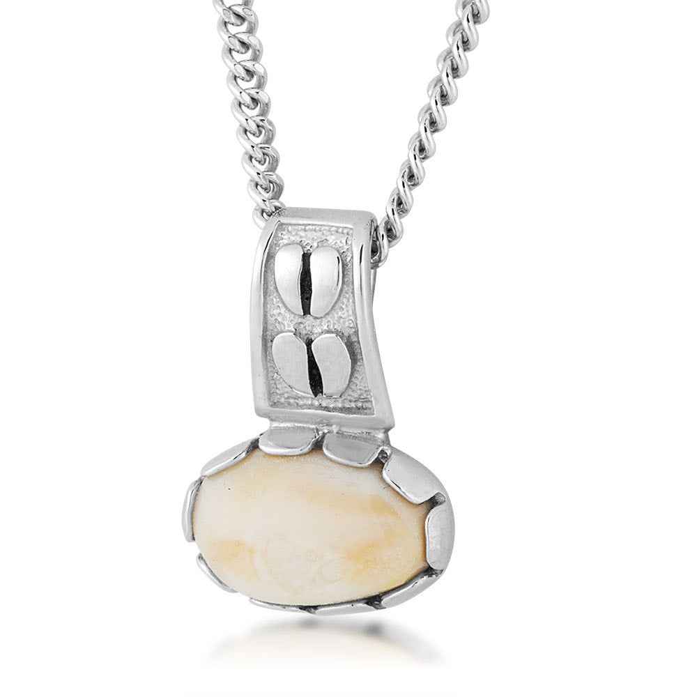 Ladies' Elk Ivory Cabochon Cut Necklace with Hoof & Hammered Accents in Sterling Silver