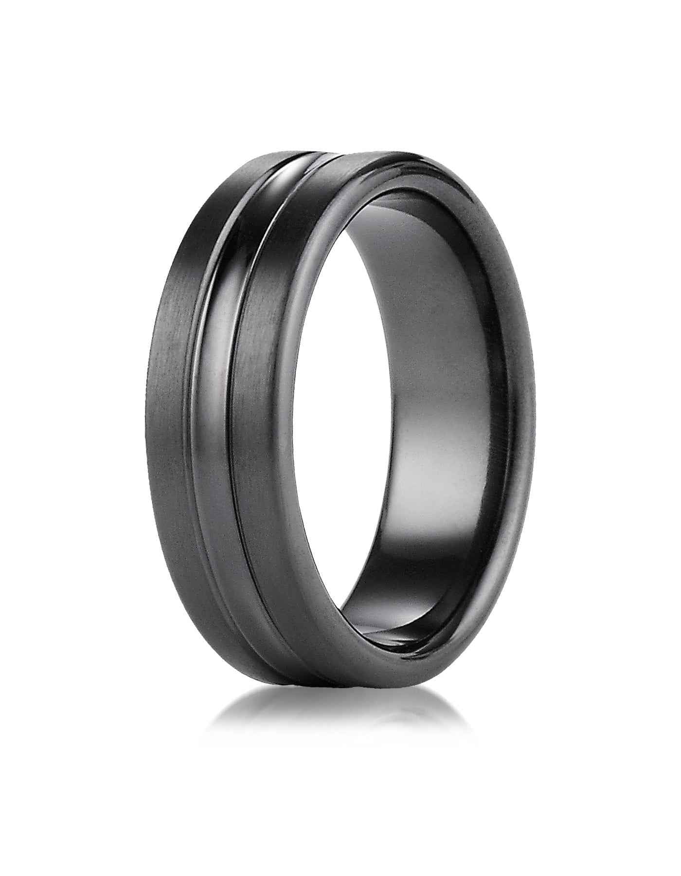 BENCHMARK Mens 7.5MM Black Titanium Wedding Band close-up detail