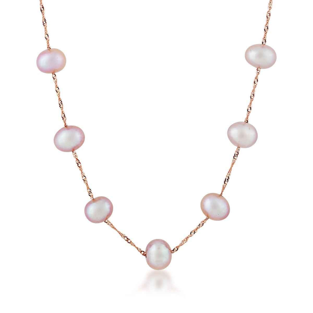 Cultured Pink Freshwater Pearl Tin Cup Necklace in 14K Pink Gold