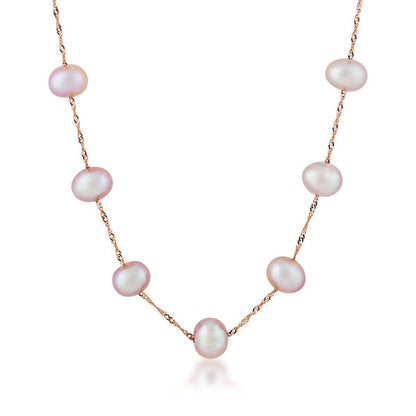 Cultured Pink Freshwater Pearl Tin Cup Necklace in 14K Pink Gold