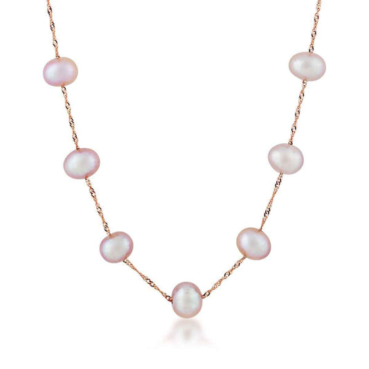 Cultured Pink Freshwater Pearl Tin Cup Necklace in 14K Pink Gold