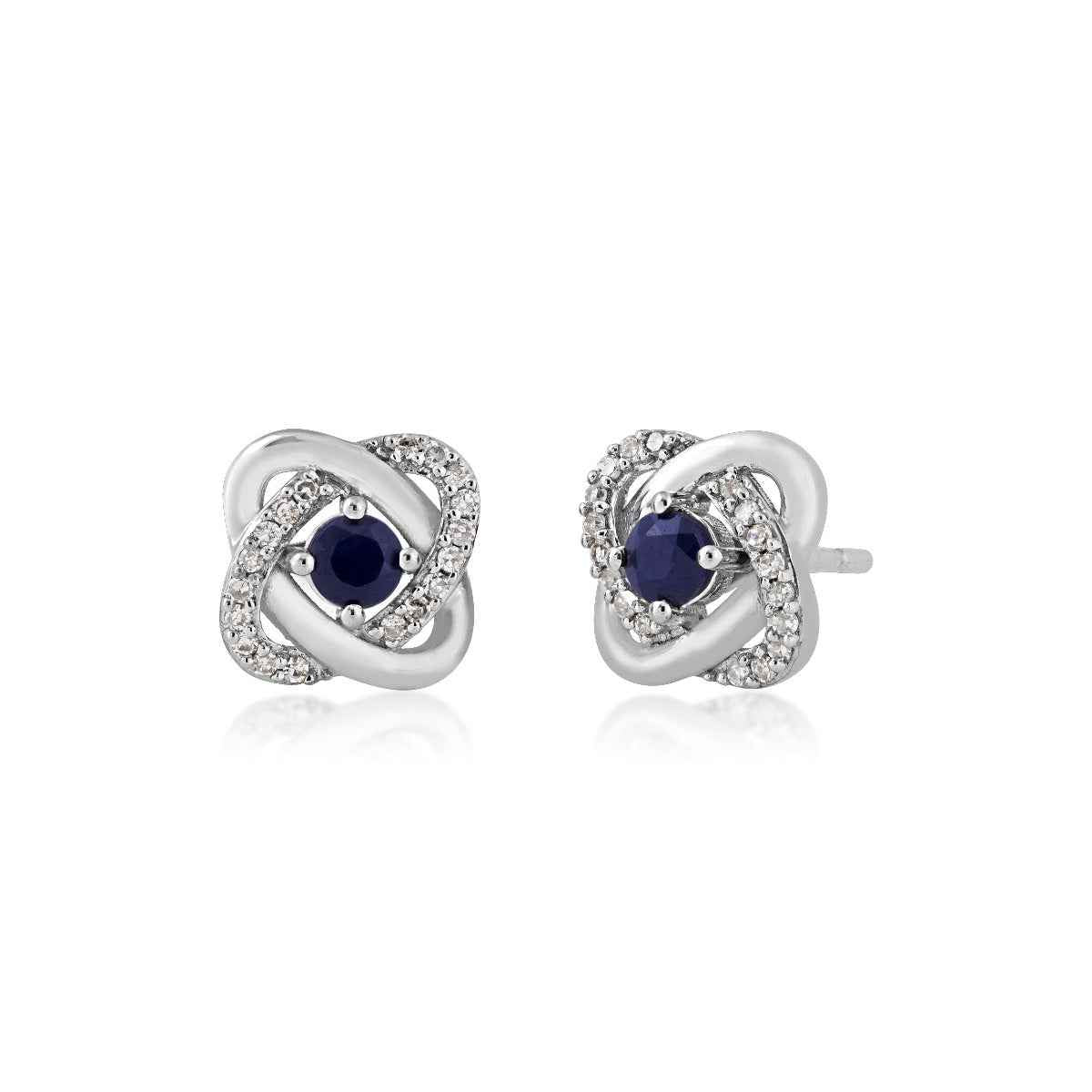 Love Knot Sapphire and 1/10 ct. tw. Diamond Earrings in 10K White Gold