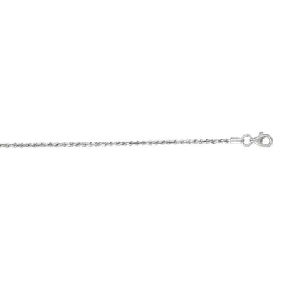 1.5mm 16-inch Solid Diamond Cut Rope Chain 10K White Gold front view