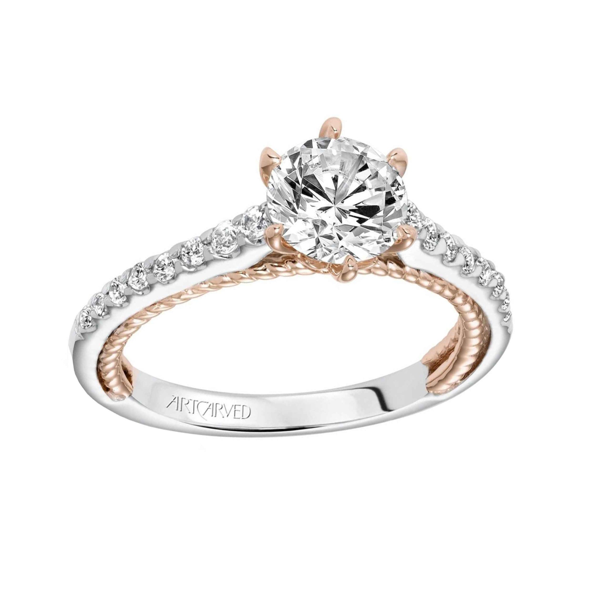 Artcarved Contemporary 1/4 ct. tw. Diamond Semi-Mount Engagement Ring in 14k White and Pink Gold