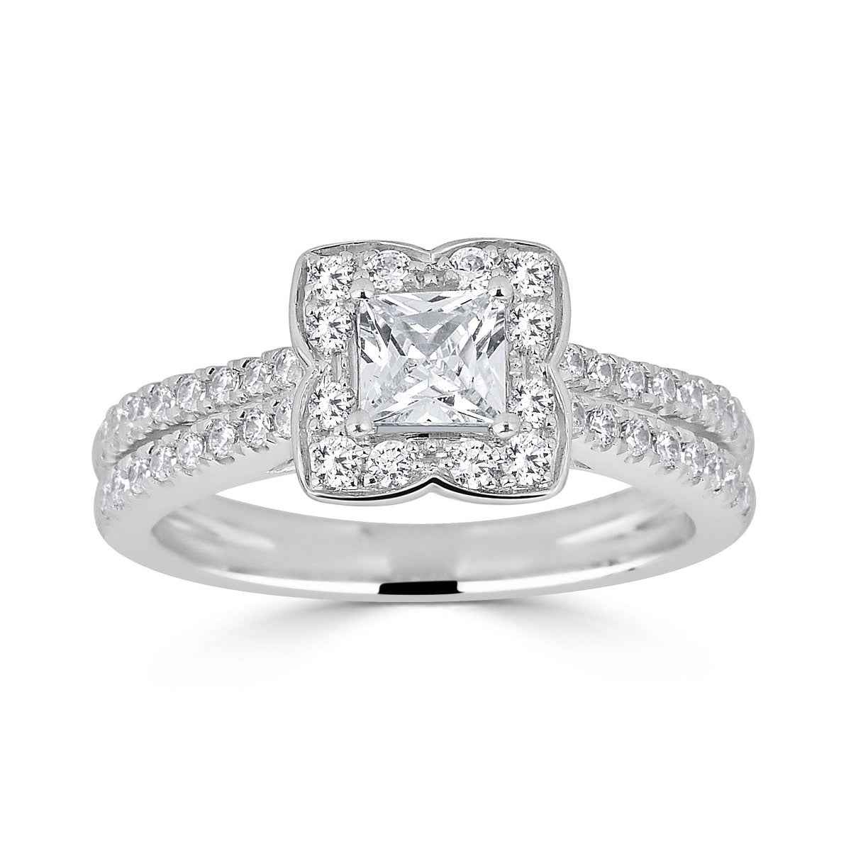 Amaura 1 ct. tw. Princess Cut Diamond Halo Engagement Ring with Split Shank Band in 14K White Gold