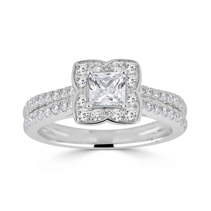 Amaura 1 ct. tw. Princess Cut Diamond Halo Engagement Ring with Split Shank Band in 14K White Gold