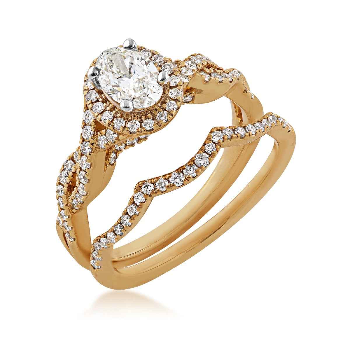 Amaura Collection 1 ct. tw Oval Halo Wedding Set with Side Twist Design in 14K Yellow Gold - 14Y-OV close-up detail