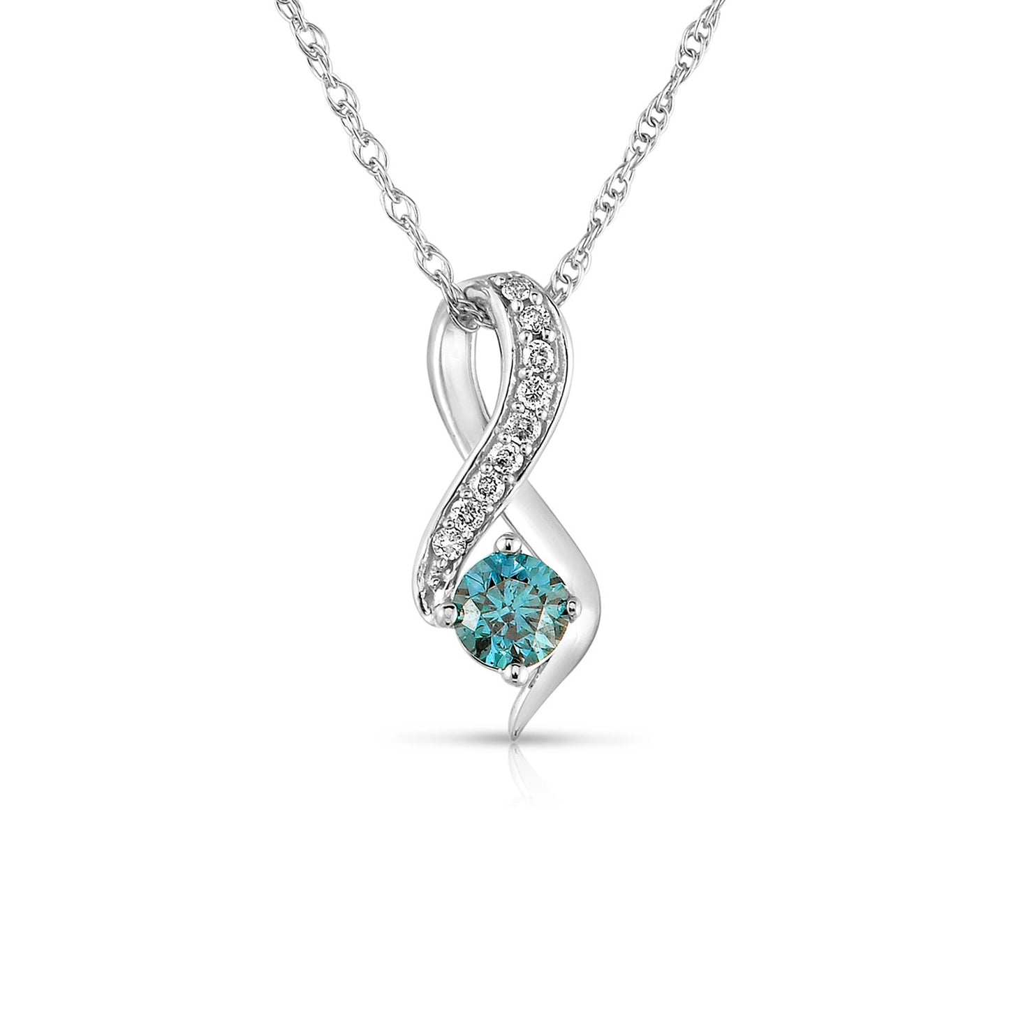 3/8 ct. Round Blue Diamond Pendant with 1/10 ct. White Diamond Accent in 10K White Gold