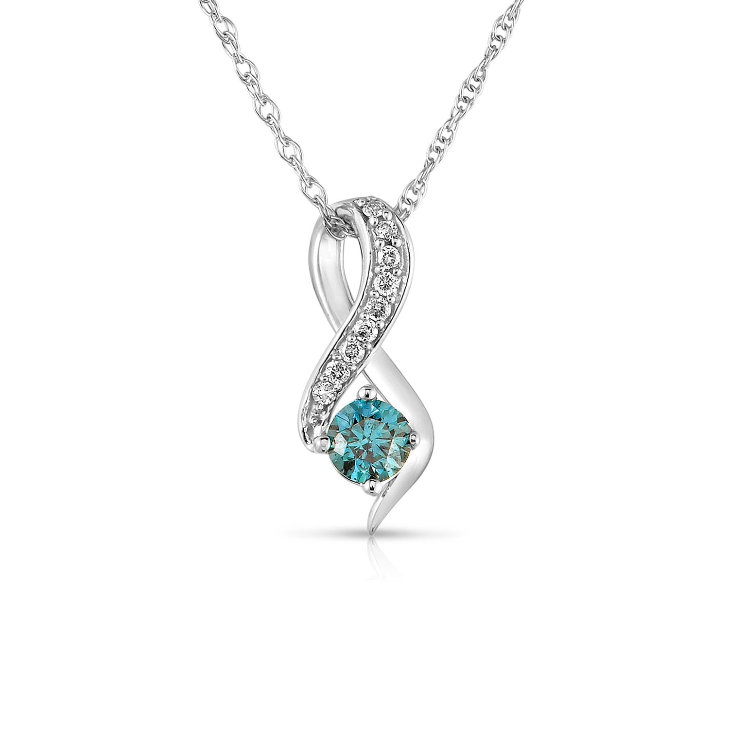 3/8 ct. Round Blue Diamond Pendant with 1/10 ct. White Diamond Accent in 10K White Gold