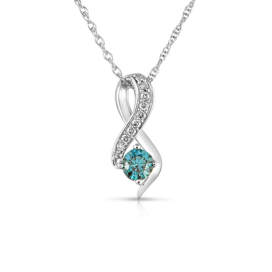 3/8 ct. Round Blue Diamond Pendant with 1/10 ct. White Diamond Accent in 10K White Gold