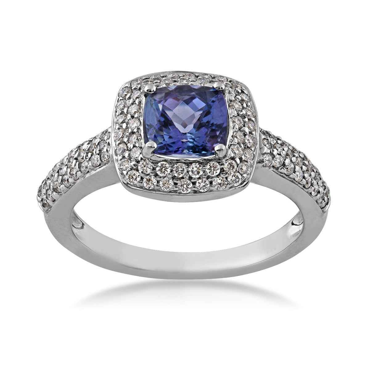 Cushion Tanzanite and 3/8 ct. tw. Diamond Halo Ring in 14K White Gold