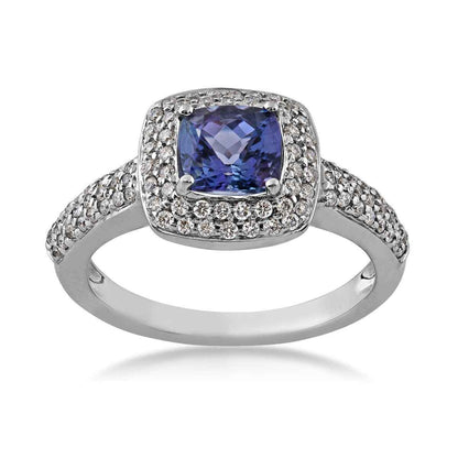 Cushion Tanzanite and 3/8 ct. tw. Diamond Halo Ring in 14K White Gold