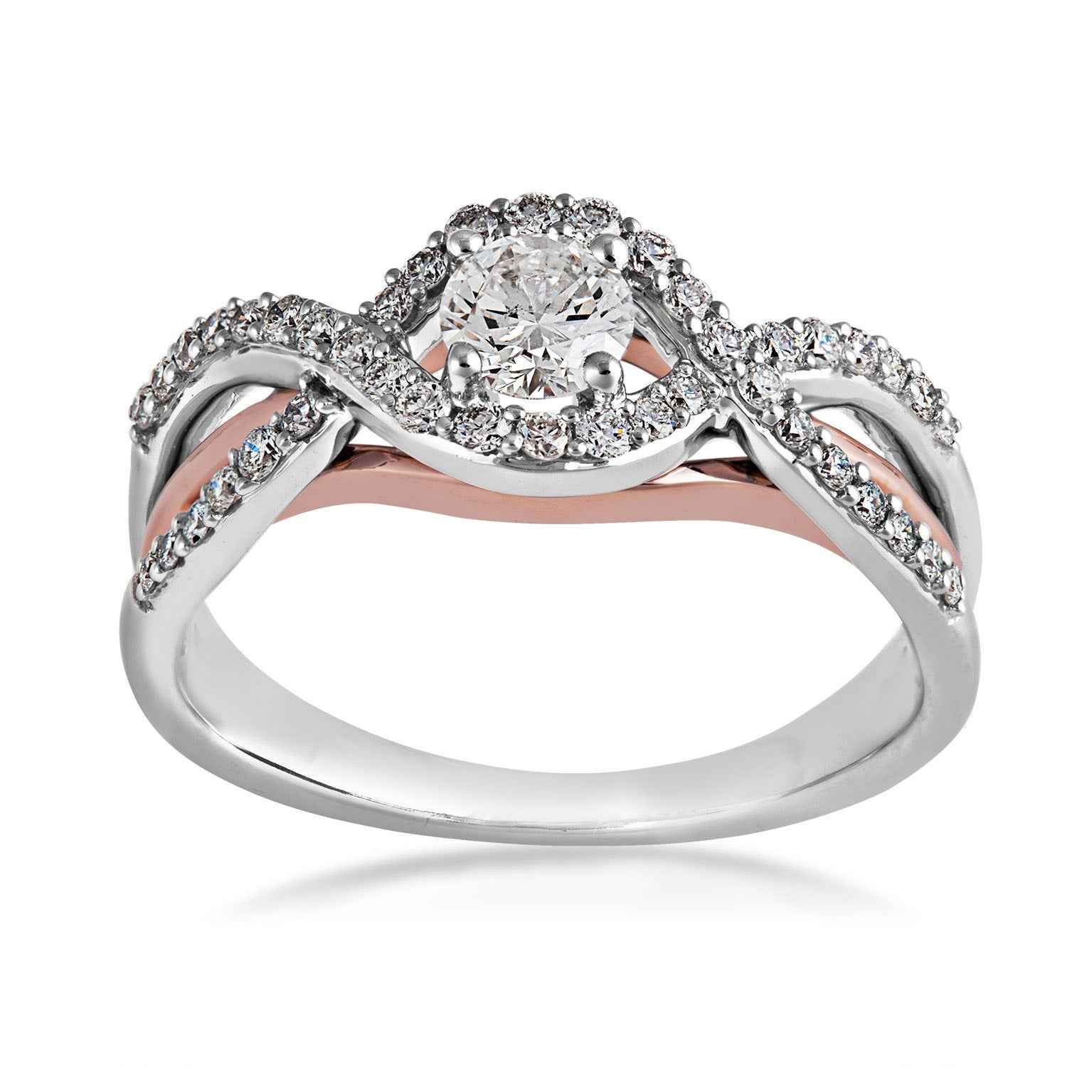 Natural 3/4 ct. tw. Diamond Wraparound Halo Engagement Ring in 10K White & Pink Gold