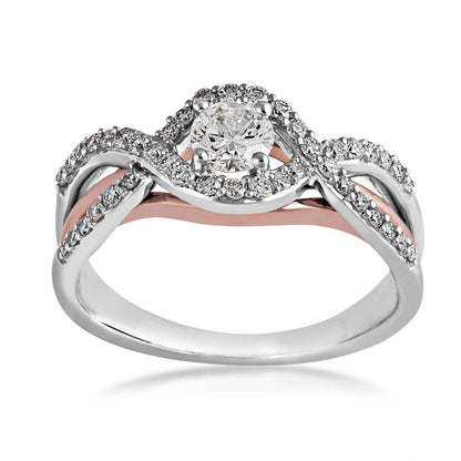 Natural 3/4 ct. tw. Diamond Wraparound Halo Engagement Ring in 10K White & Pink Gold