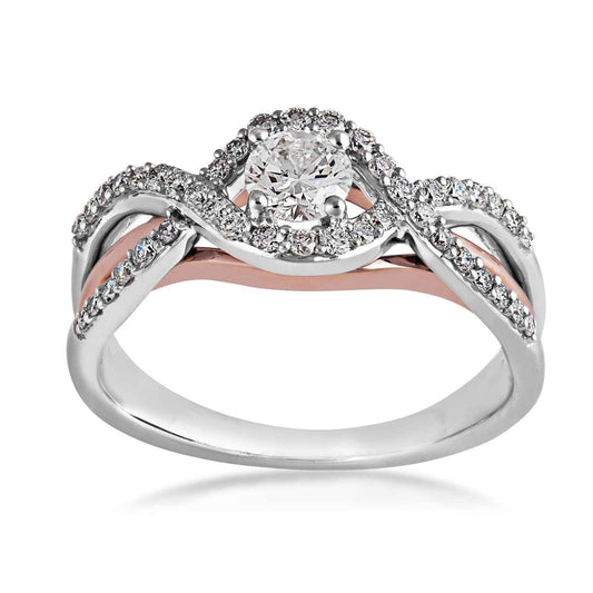 Natural 3/4 ct. tw. Diamond Wraparound Halo Engagement Ring in 10K White & Pink Gold