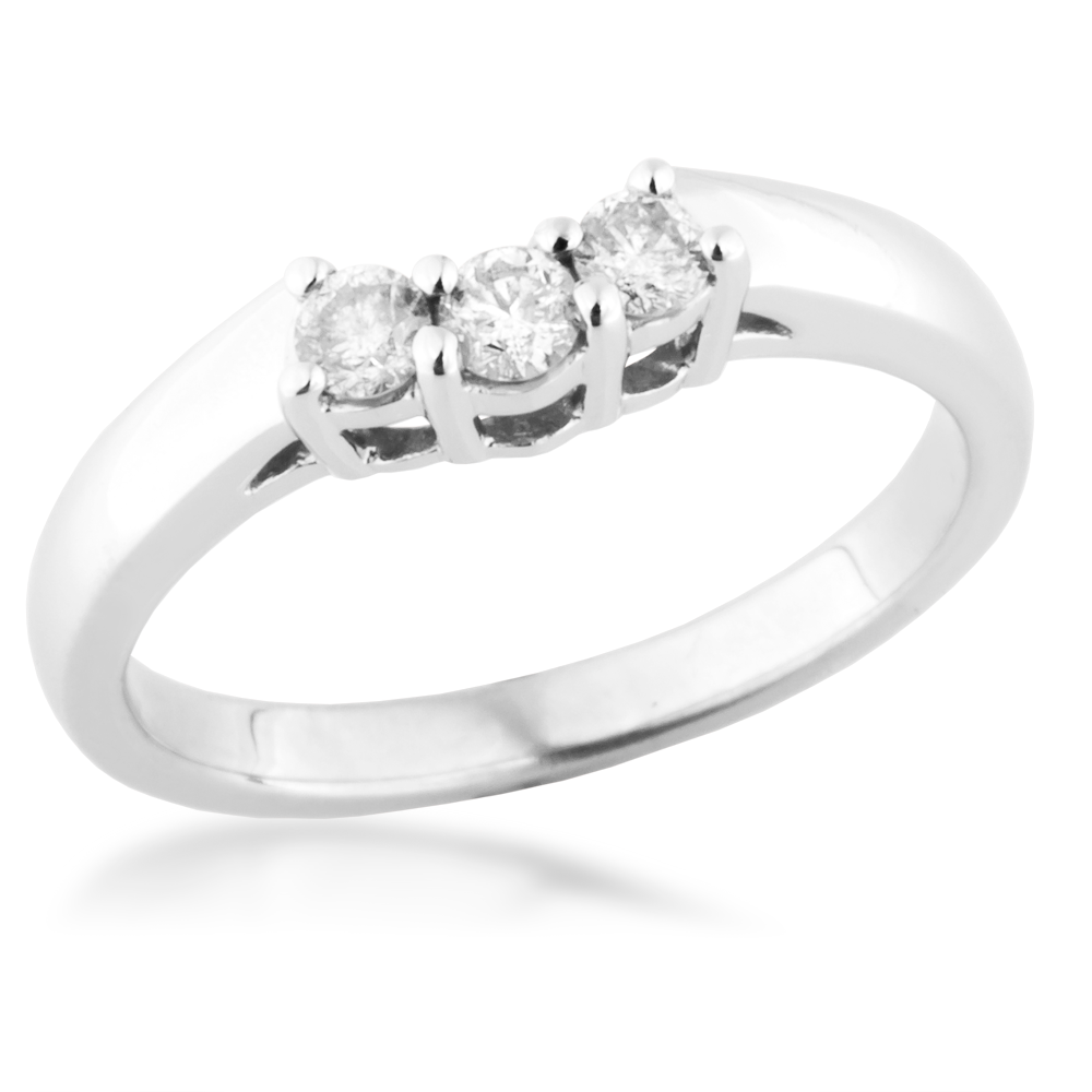1/4 ct. tw. Round Curved 3 Stone Diamond Anniversary Ring in 14K White Gold