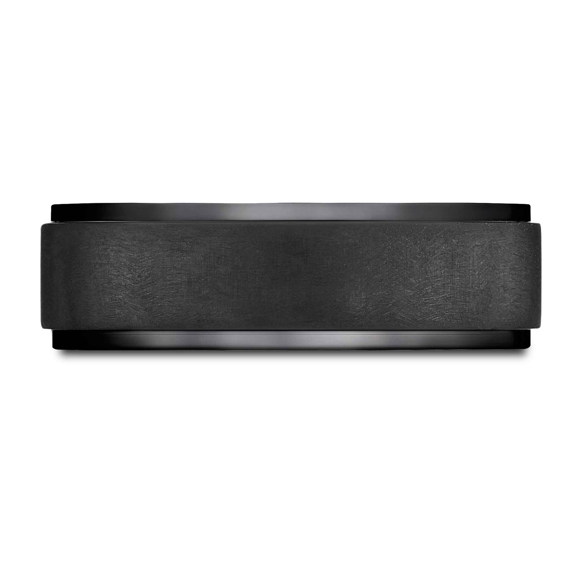 BENCHMARK Mens 7MM Brushed Finished Black Titanium Wedding Band front view