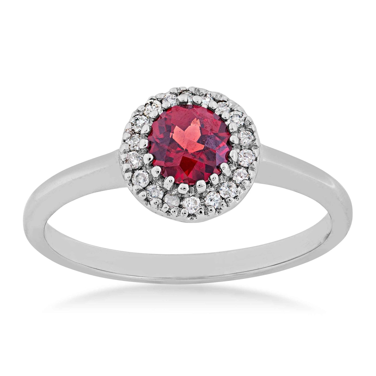 Genuine Round Garnet Ring with 1/10 ct. tw. Diamond Halo in 10K White Gold