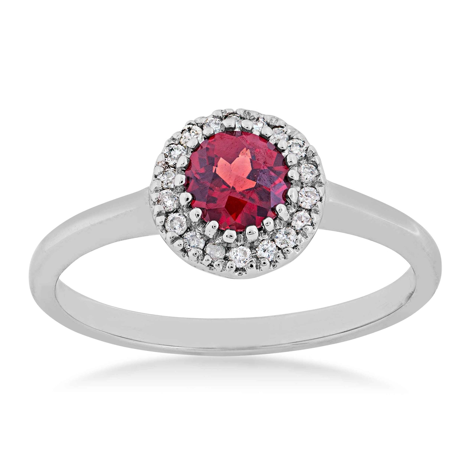 Genuine Round Garnet Ring with 1/10 ct. tw. Diamond Halo in 10K White Gold