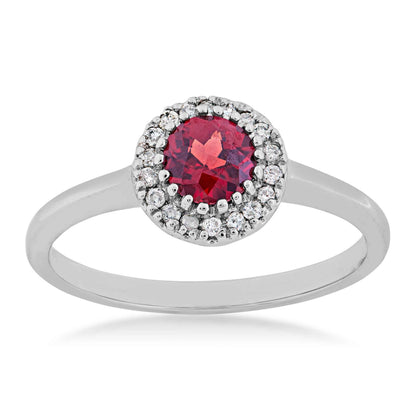 Genuine Round Garnet Ring with 1/10 ct. tw. Diamond Halo in 10K White Gold