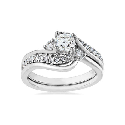Canadian Rocks 7/8 ct. tw. Round Brilliant Diamond Wedding Set with Twist Accented Band in 14K White Gold