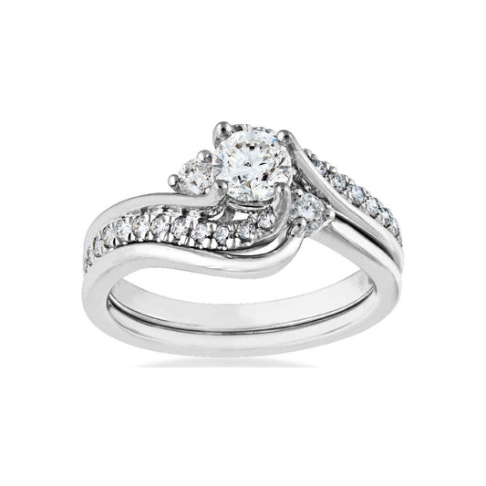 Canadian Rocks 7/8 ct. tw. Round Brilliant Diamond Wedding Set with Twist Accented Band in 14K White Gold