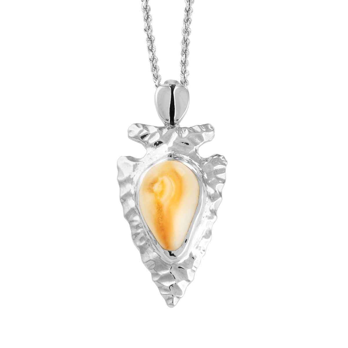 Ladies' Elk Ivory Arrowhead Necklace with Hoof Track Bale Accent in 14K White Gold - I420050W Shoshone