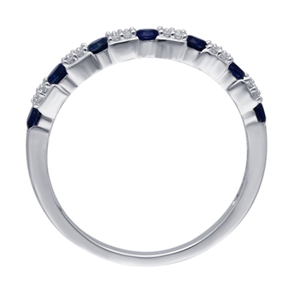 Kallati Round Sapphire & 1/10 ct. tw. Diamond Cluster Ring in 14K White Gold close-up detail