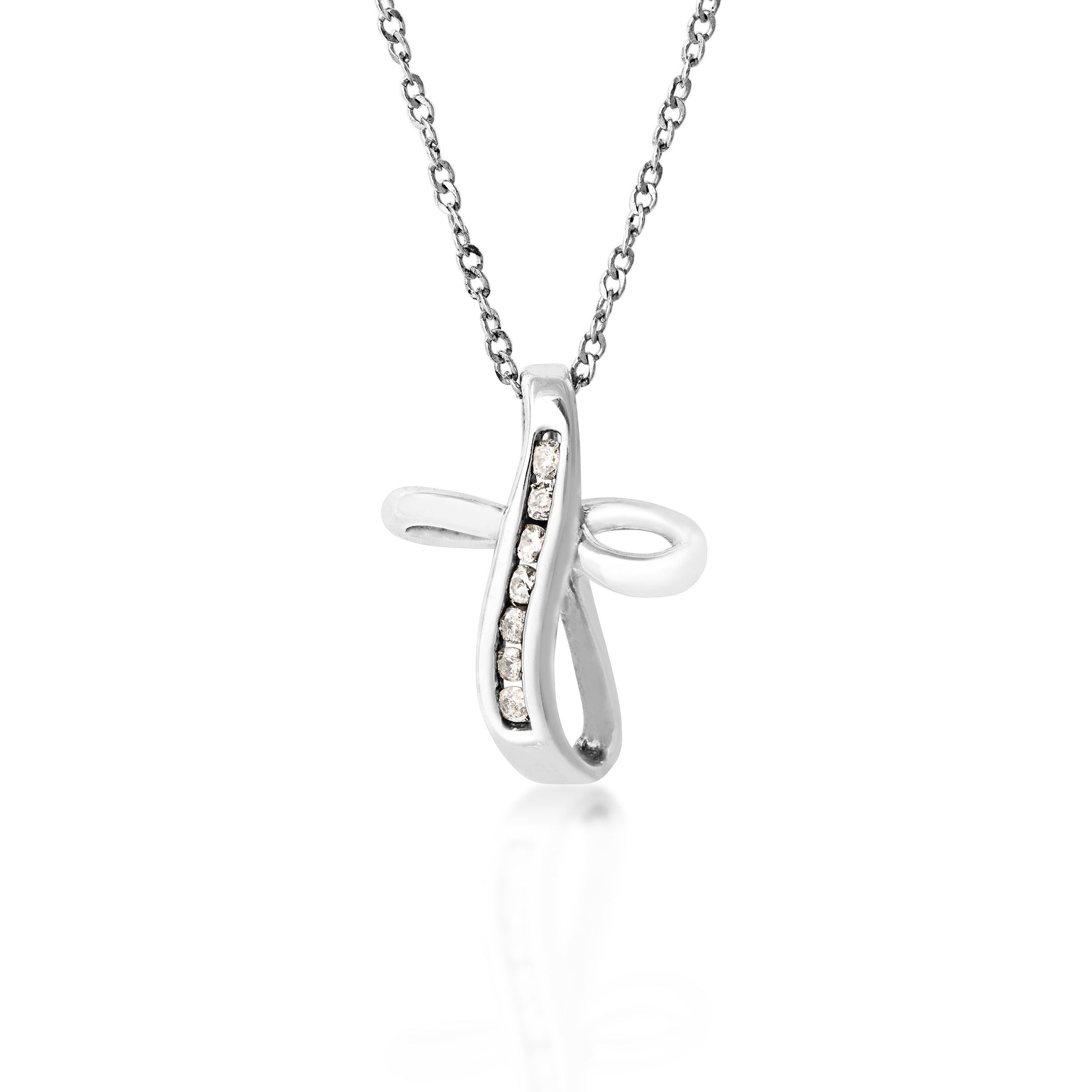 1/10 ct. tw. Channel-Set Diamond Cross Pendant in Sterling Silver