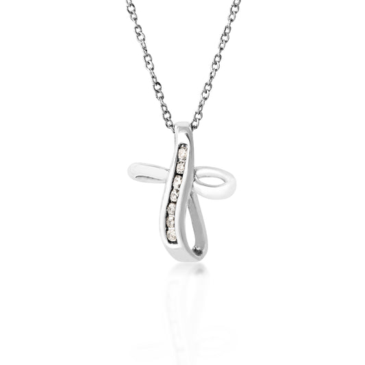 1/10 ct. tw. Channel-Set Diamond Cross Pendant in Sterling Silver