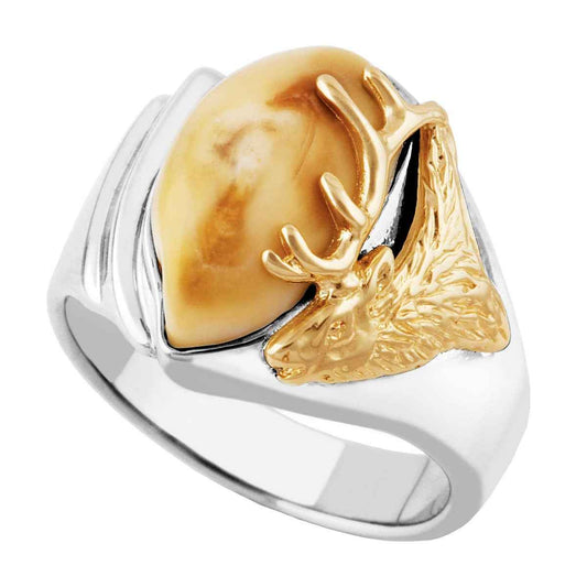 Ladies' Elk Ivory Ring in 10K White and Yellow Gold - Whitewater