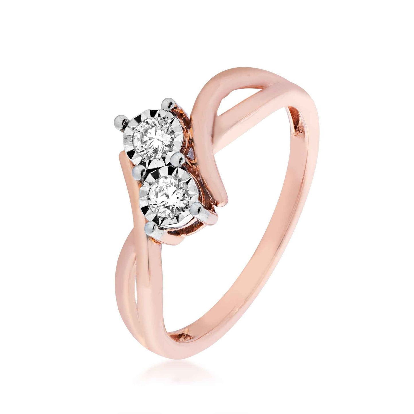 2BeLoved 1/6 ct. tw. 2-Stone Diamond Anniversary Ring with Miracle Plates in 10K Pink Gold front view