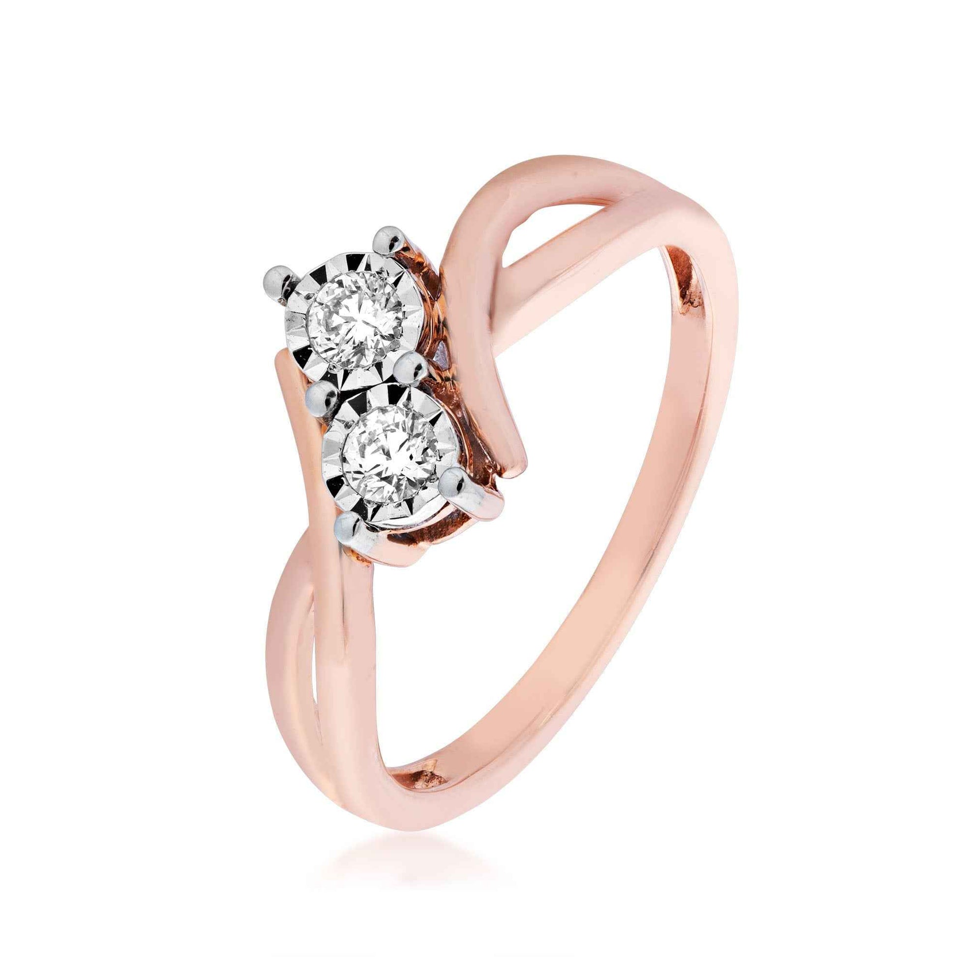 2BeLoved 1/6 ct. tw. 2-Stone Diamond Anniversary Ring with Miracle Plates in 10K Pink Gold front view