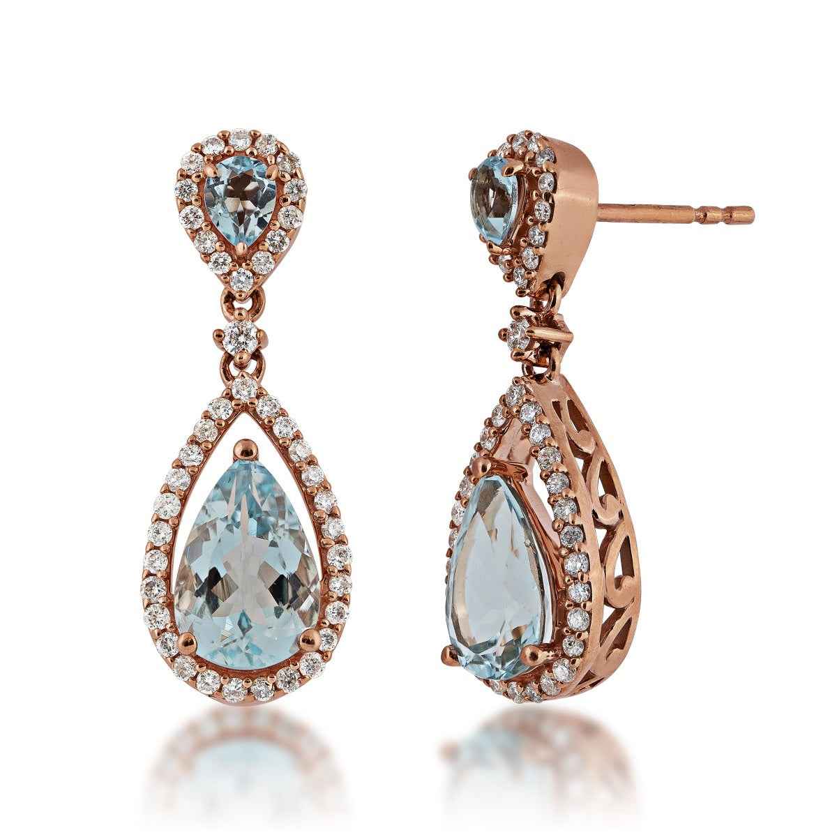 Pear Aquamarine and 1/2 ct. tw. Diamond Drop Earrings in 14K Pink Gold