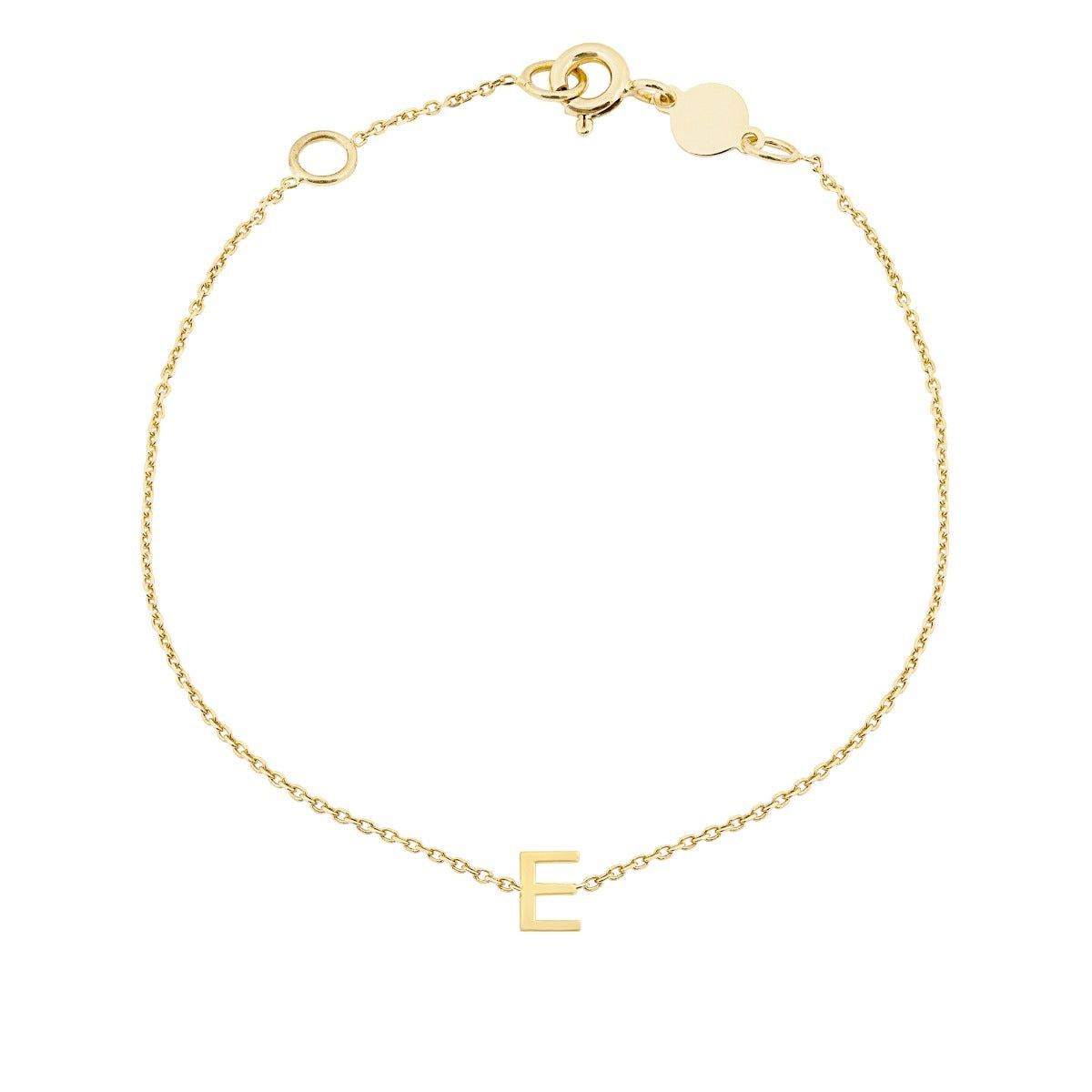 Mini Initial E Bracelet in 14K Yellow Gold