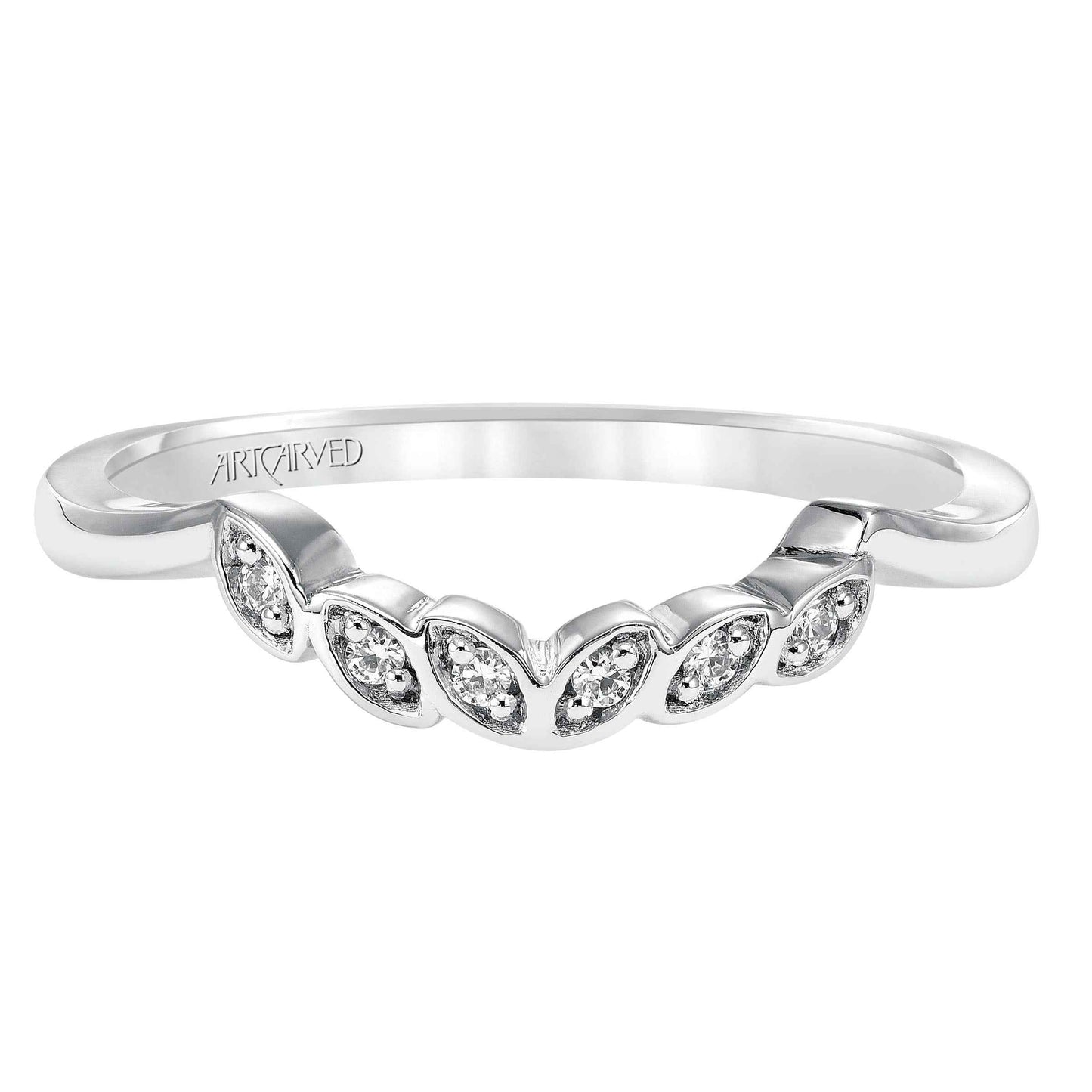 Artcarved Contemporary Diamond Accent Contoured Floral Wedding Band in 14K White Gold