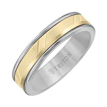 Triton Men's Tungsten Wedding Ring with 14K Yellow Gold Center Cut Band