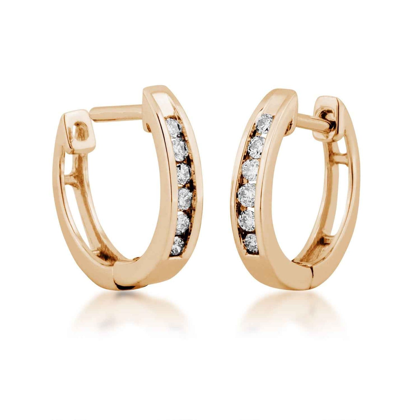 1/8 ct. tw. Round Open Channel Set Diamond Huggie Hoop Earrings in 10K Yellow Gold