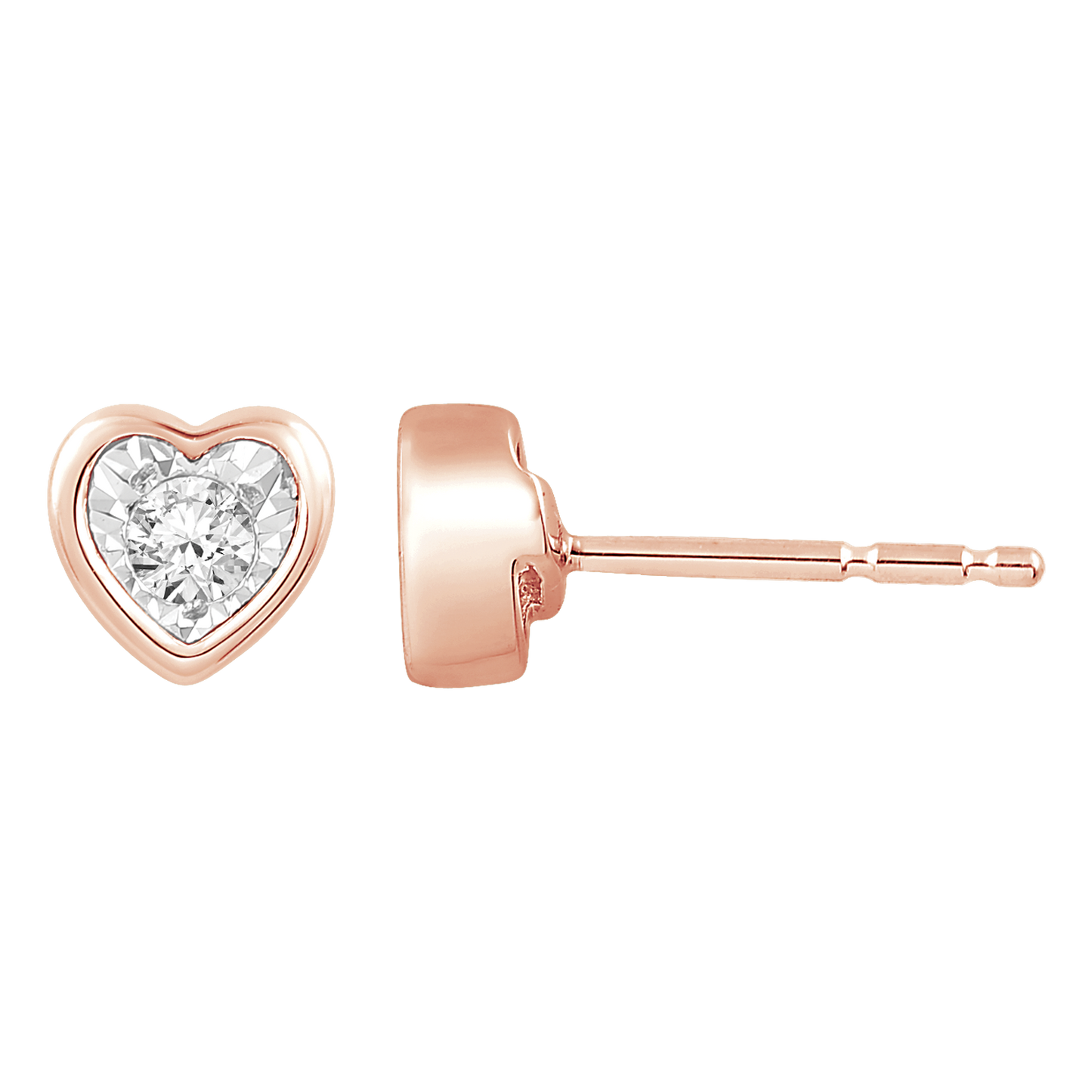 1/10 ct. tw. Diamond Heart Shaped Bezel Earring with Miracle Plating in 10K Pink and White Gold