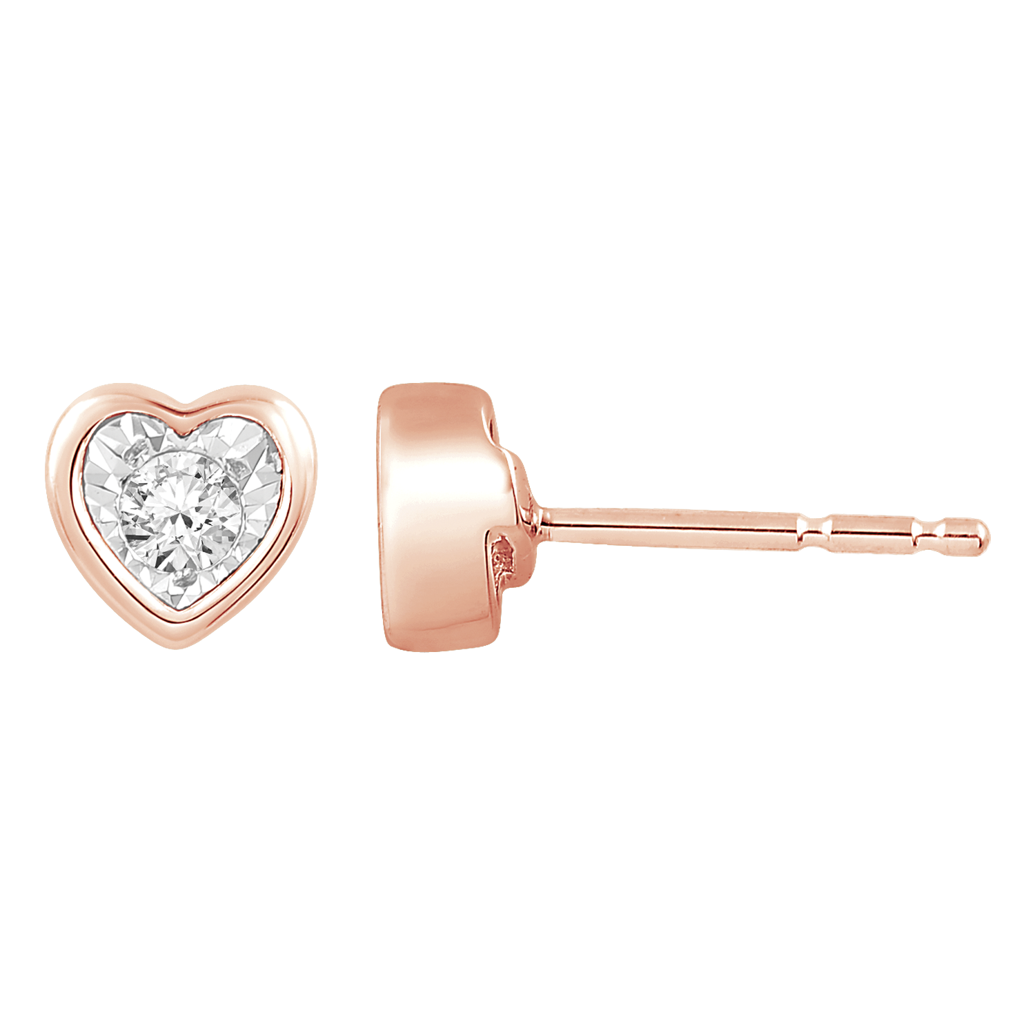 1/10 ct. tw. Diamond Heart Shaped Bezel Earring with Miracle Plating in 10K Pink and White Gold