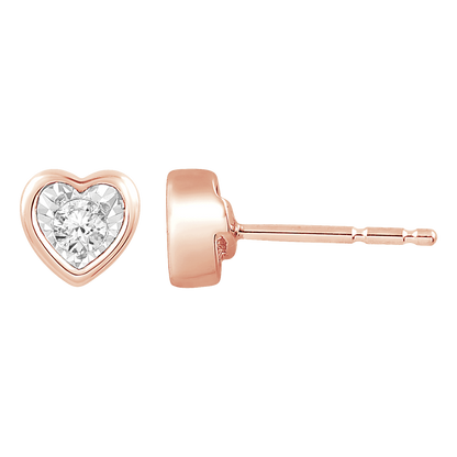 1/10 ct. tw. Diamond Heart Shaped Bezel Earring with Miracle Plating in 10K Pink and White Gold