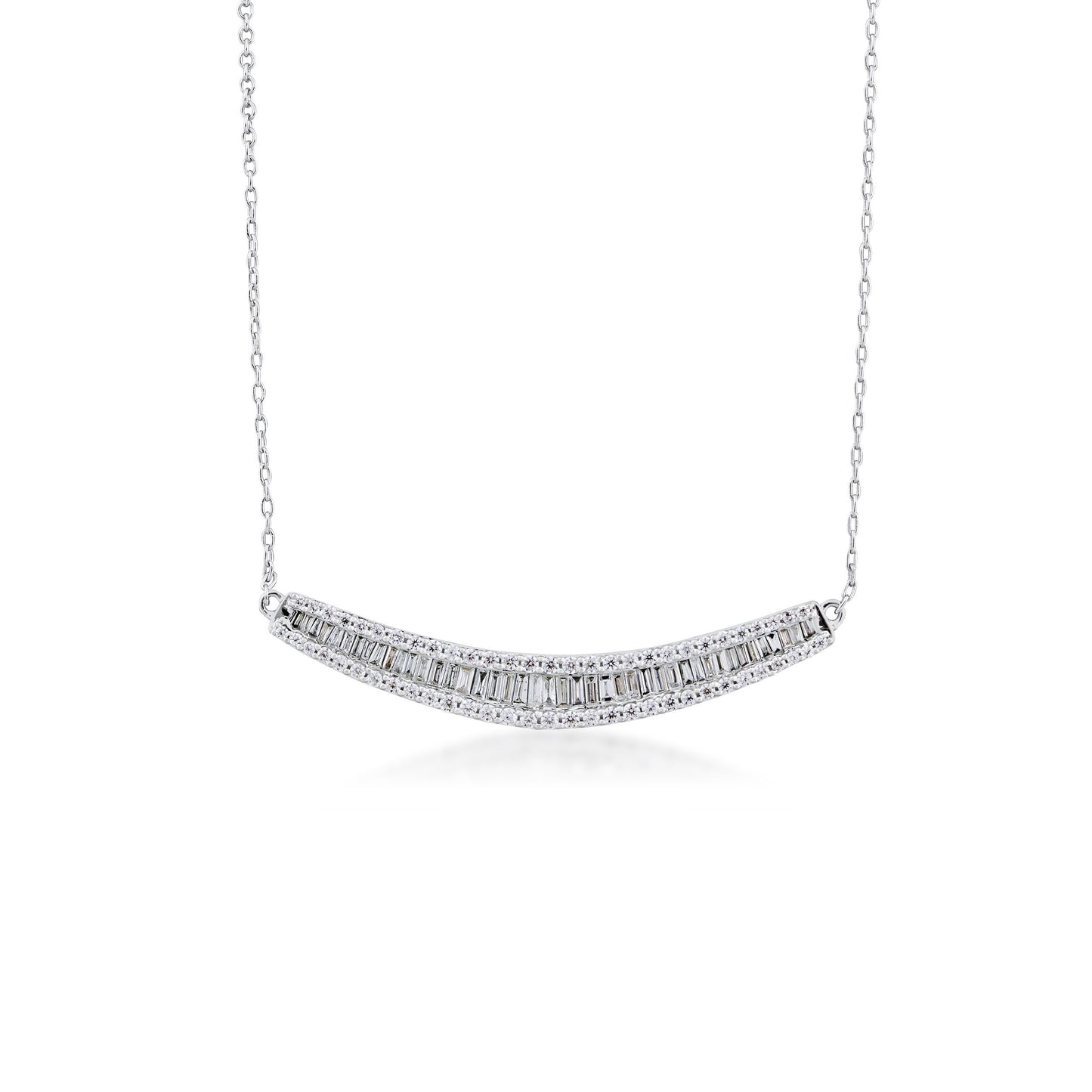 3/4 ct. tw. Round and Baguette Diamond Fashion Bar Necklace in 10K White Gold