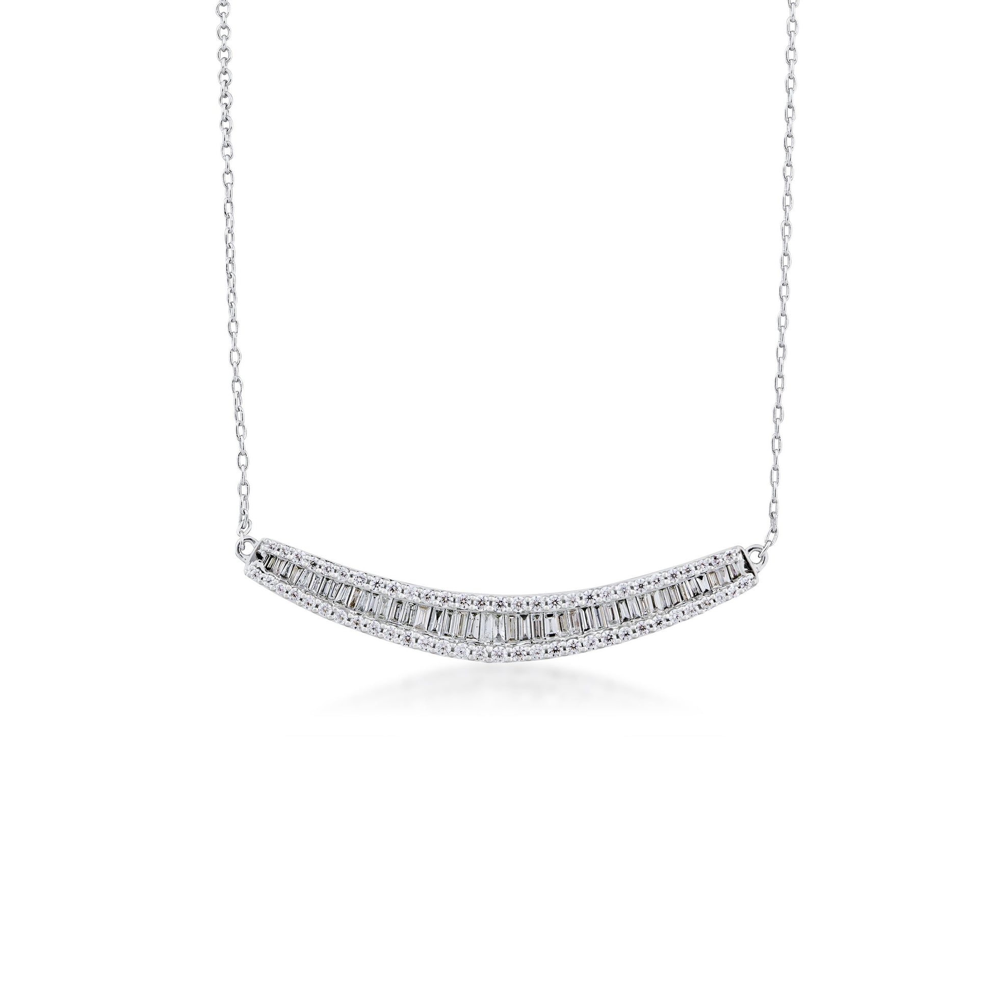3/4 ct. tw. Round and Baguette Diamond Fashion Bar Necklace in 10K White Gold