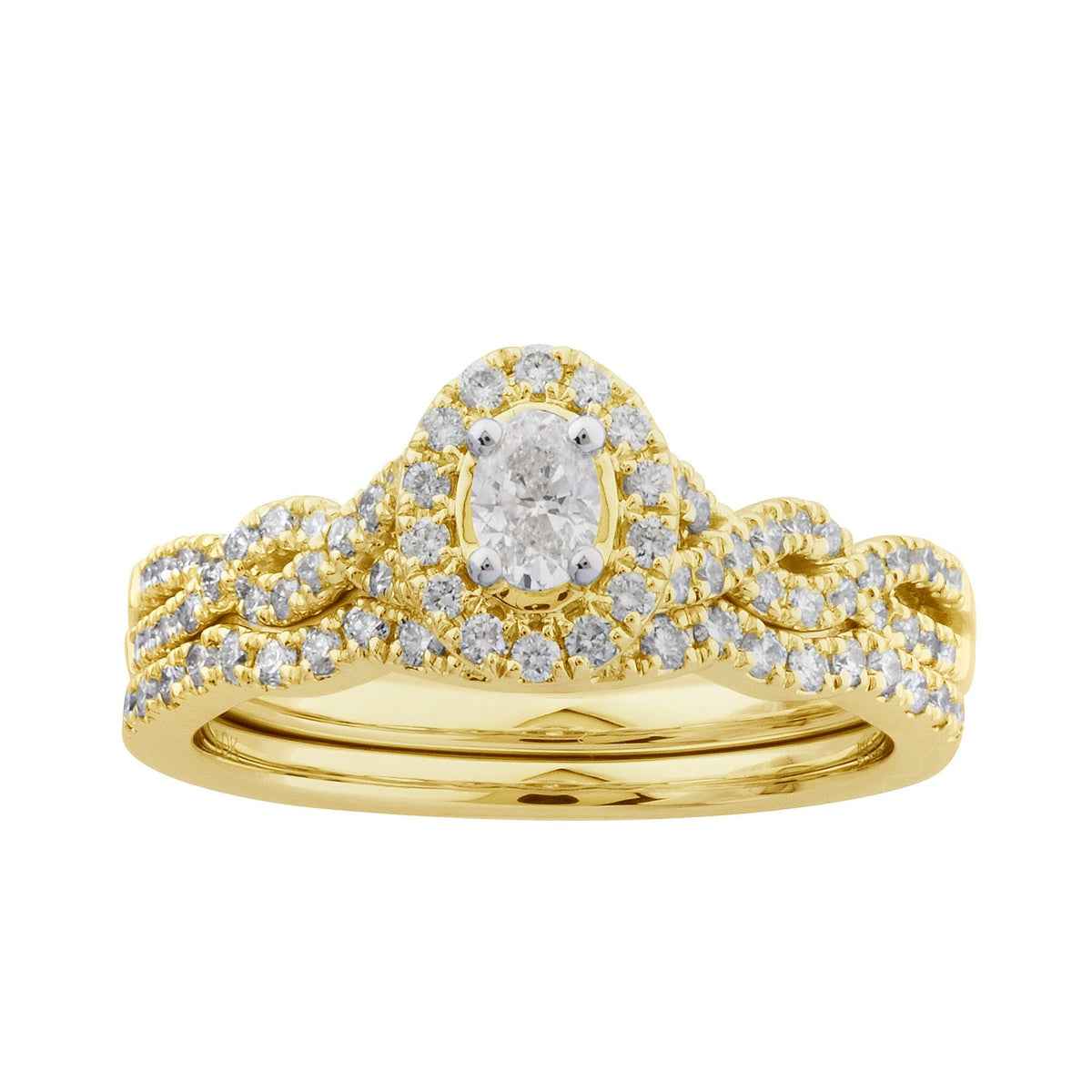 Amaura 5/8 ct. tw. Oval Diamond Halo Infinity Band Wedding Set in 10K Yellow Gold
