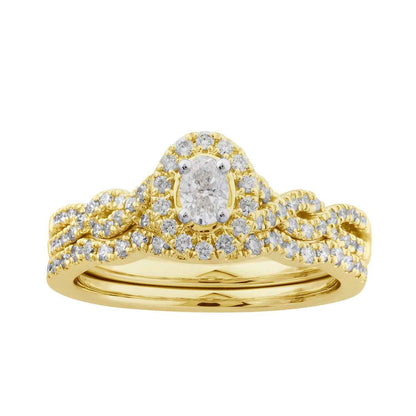 Amaura 5/8 ct. tw. Oval Diamond Halo Infinity Band Wedding Set in 10K Yellow Gold