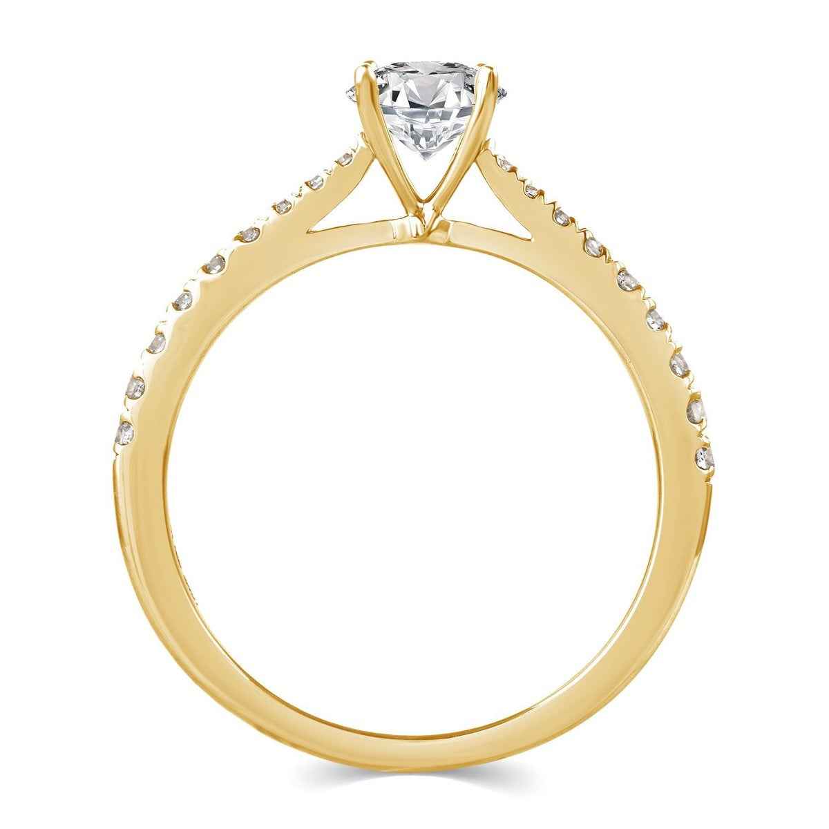 Timeless Collection 1/2 ct. Roun Brilliant Engagement Ring with 1/4 ct. Diamond Band in 14K Yellow Gold front view