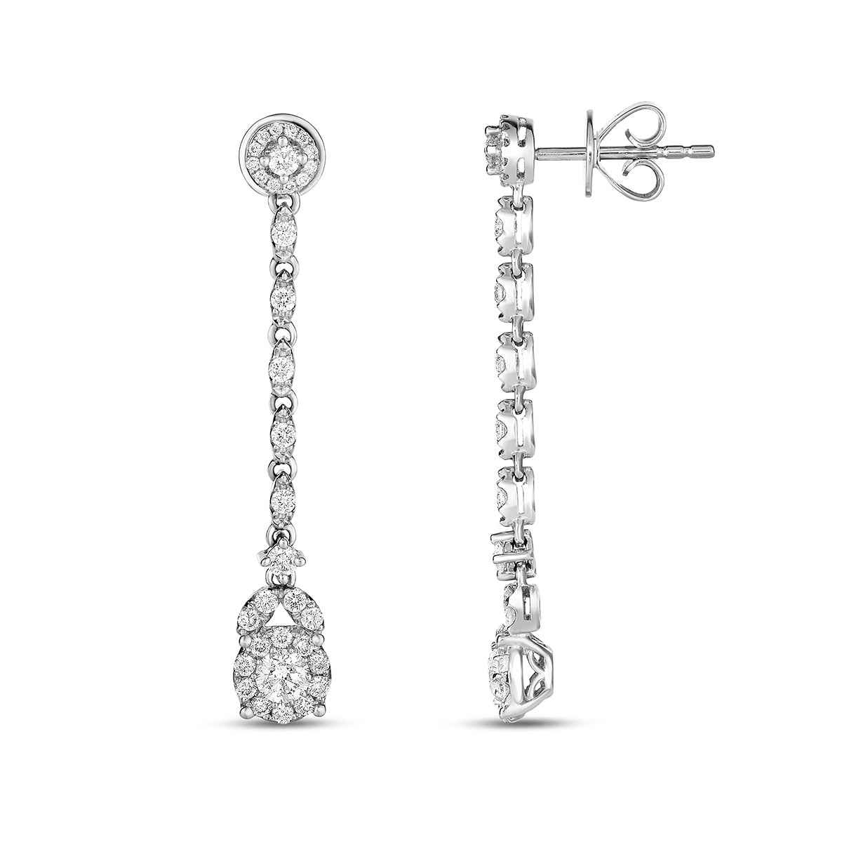 1 ct. tw. Diamond Cluster Dangle Earrings in 14K White Gold