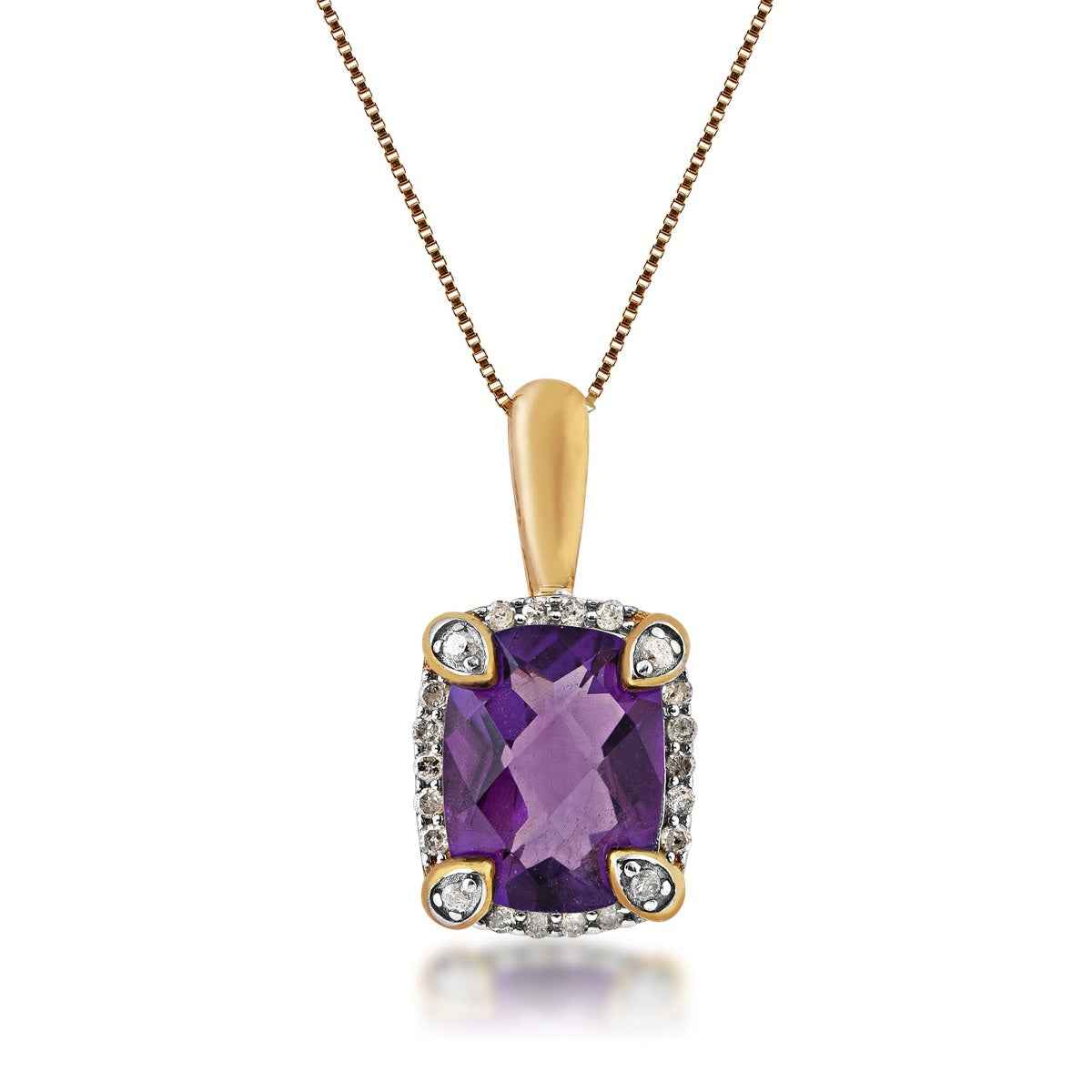Cushion Amethyst and Diamond Necklace in 10K Yellow Gold