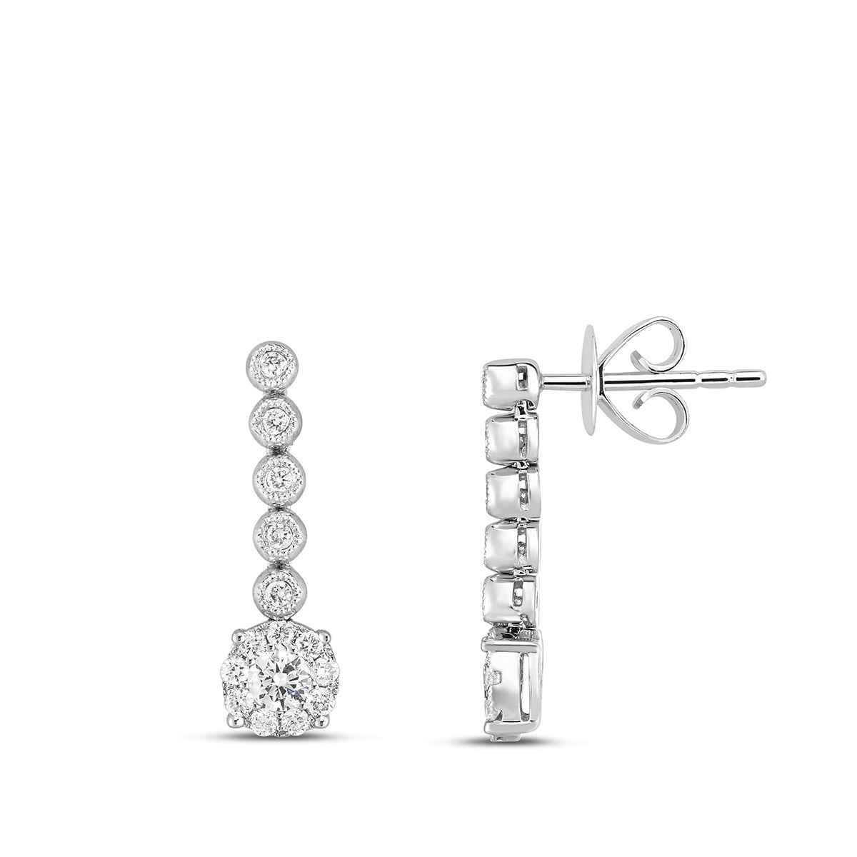 Fairytale Diamonds 1/2 ct. tw. Round Diamond Cluster Milgrain Drop Earrings in 10K White Gold